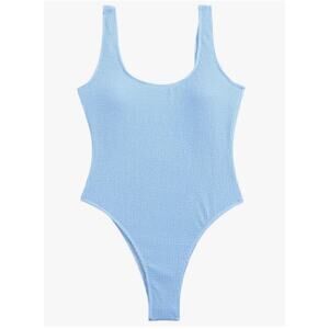 Womens Ribbed‎ Textured Scoop Back Swimsuit One Piece Blue Slimming Suit M